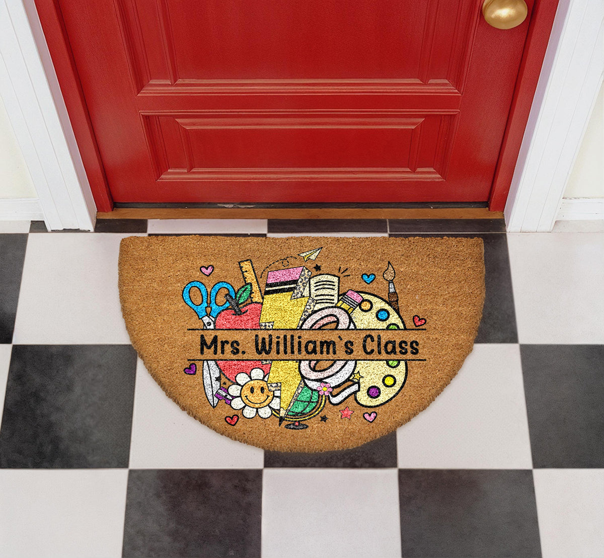 Personalized Teacher Name Doormat, Classroom Welcome Mat, School Coir Entryway Rug