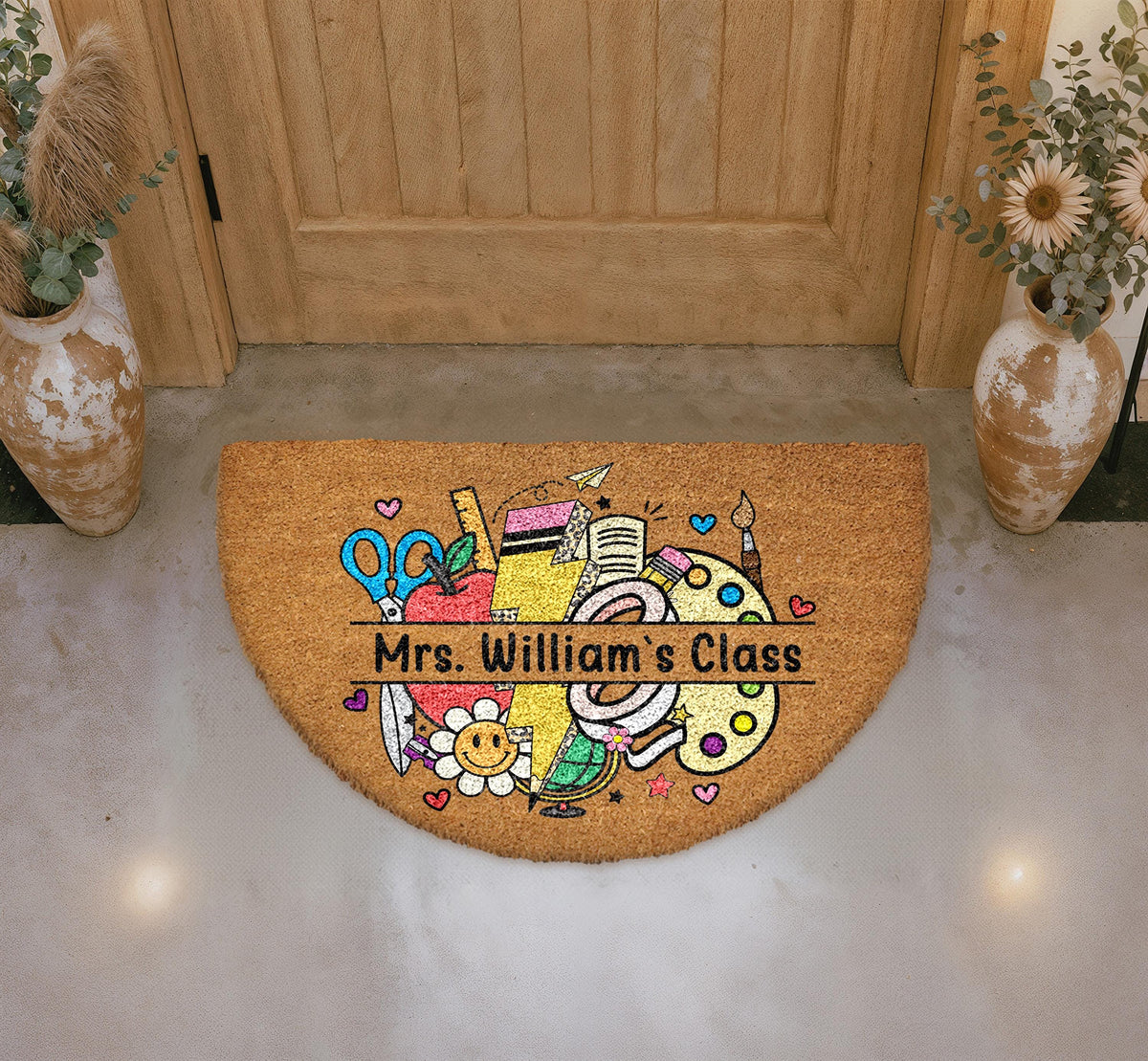 Personalized Teacher Name Doormat, Classroom Welcome Mat, School Coir Entryway Rug