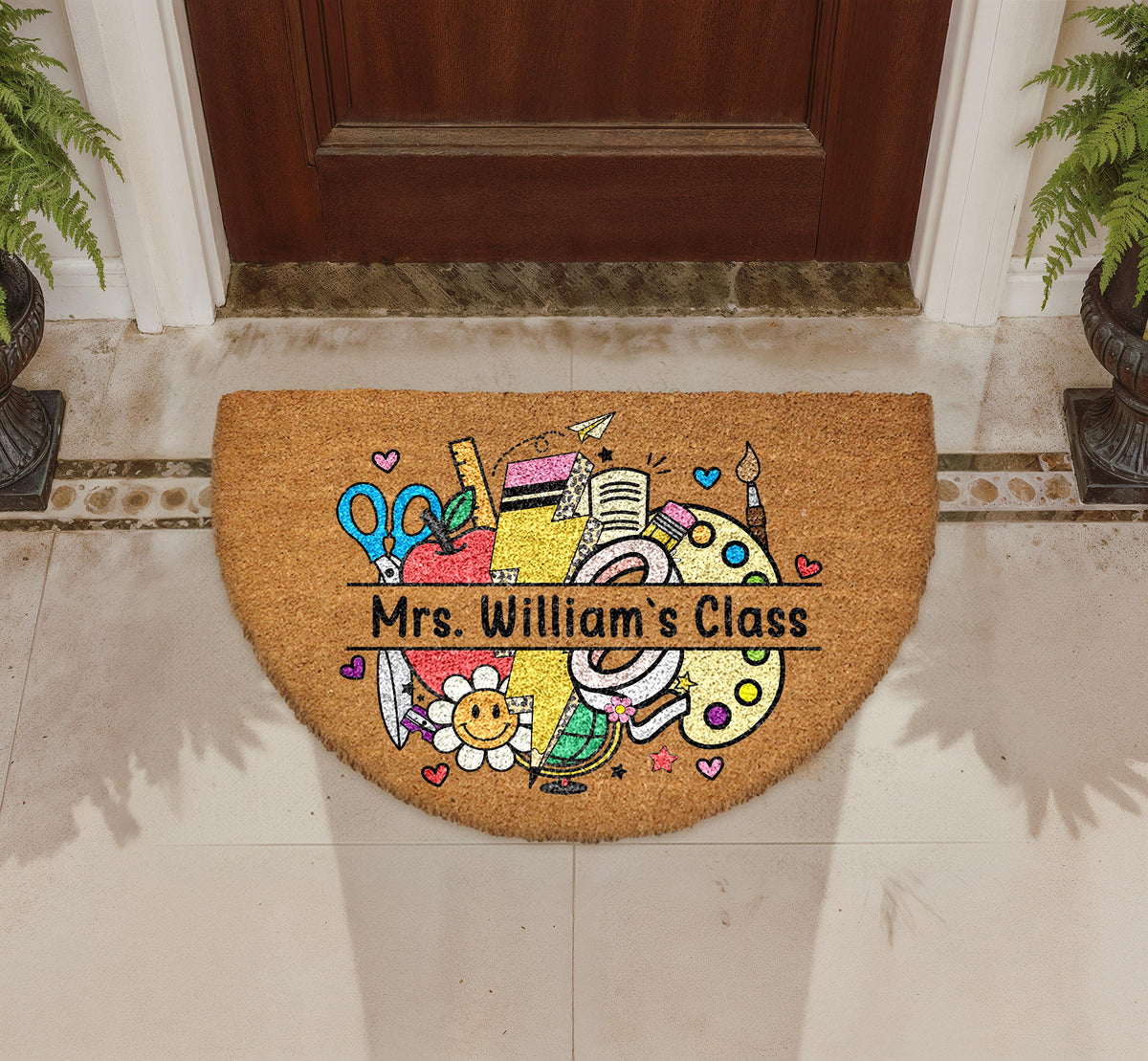 Personalized Teacher Name Doormat, Classroom Welcome Mat, School Coir Entryway Rug