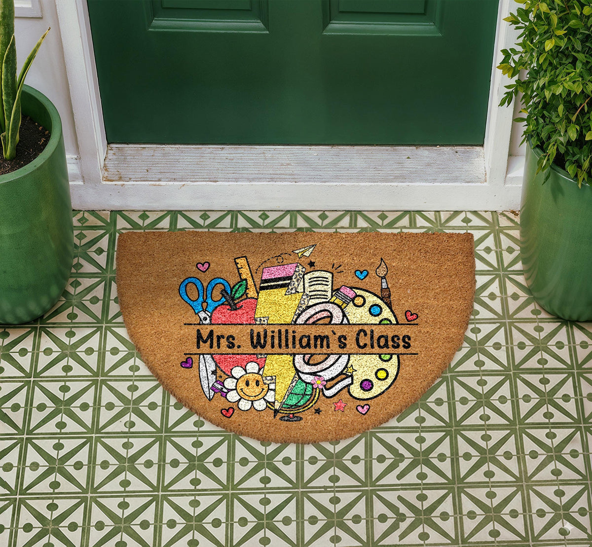 Personalized Teacher Name Doormat, Classroom Welcome Mat, School Coir Entryway Rug