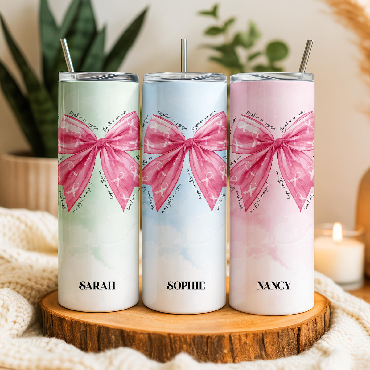 Custom Together We Fight Tumbler, Personalized Ribbon Bows Tumbler