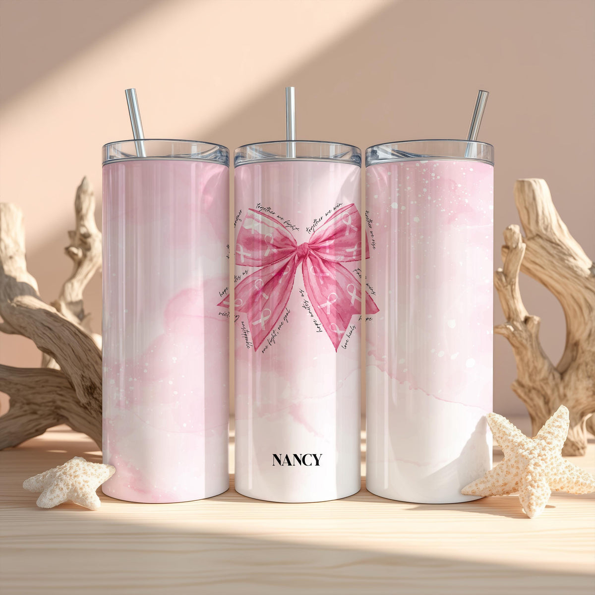 Custom Together We Fight Tumbler, Personalized Ribbon Bows Tumbler