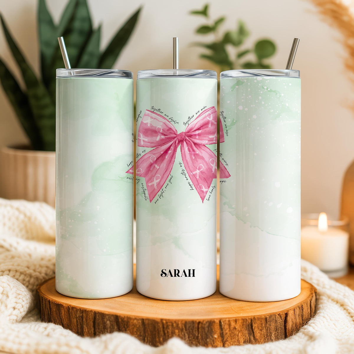 Custom Together We Fight Tumbler, Personalized Ribbon Bows Tumbler