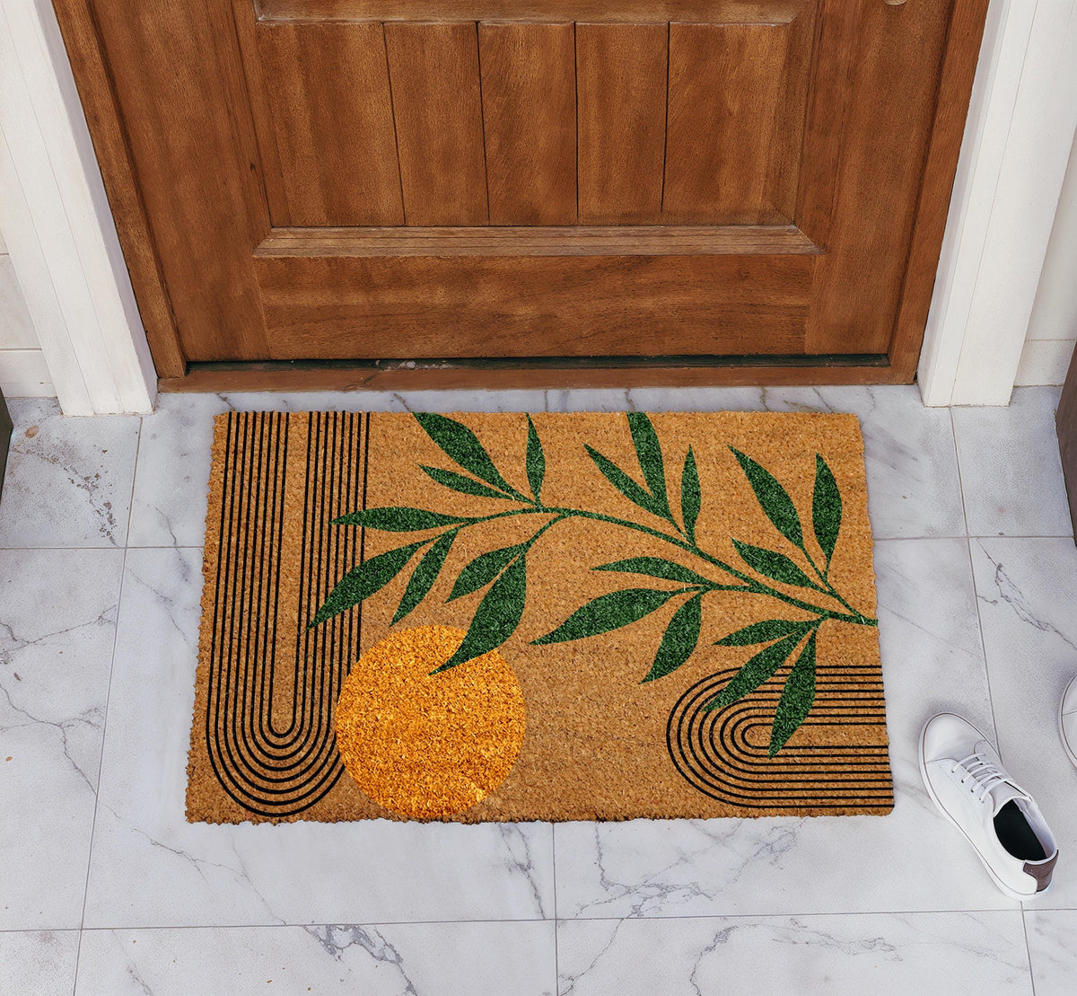 Boho Minimalist Welcome Mat, Abstract Sun Design Doormat, Modern Art Home Entrance Mat