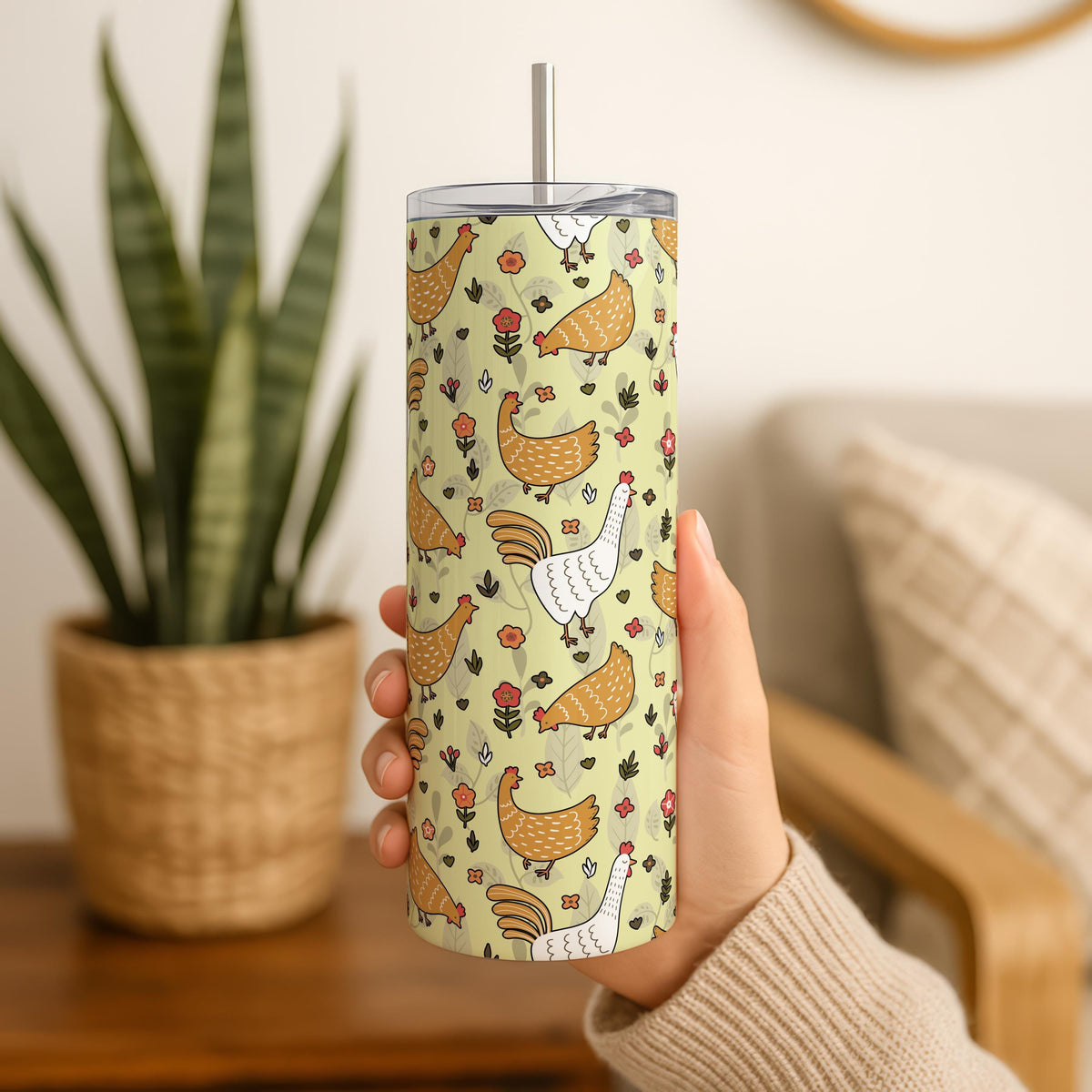 Chicken Farm Tumbler, Chicken Lover Tumbler, Floral Chicken Coffee Cup, Farm Owner Gift Idea