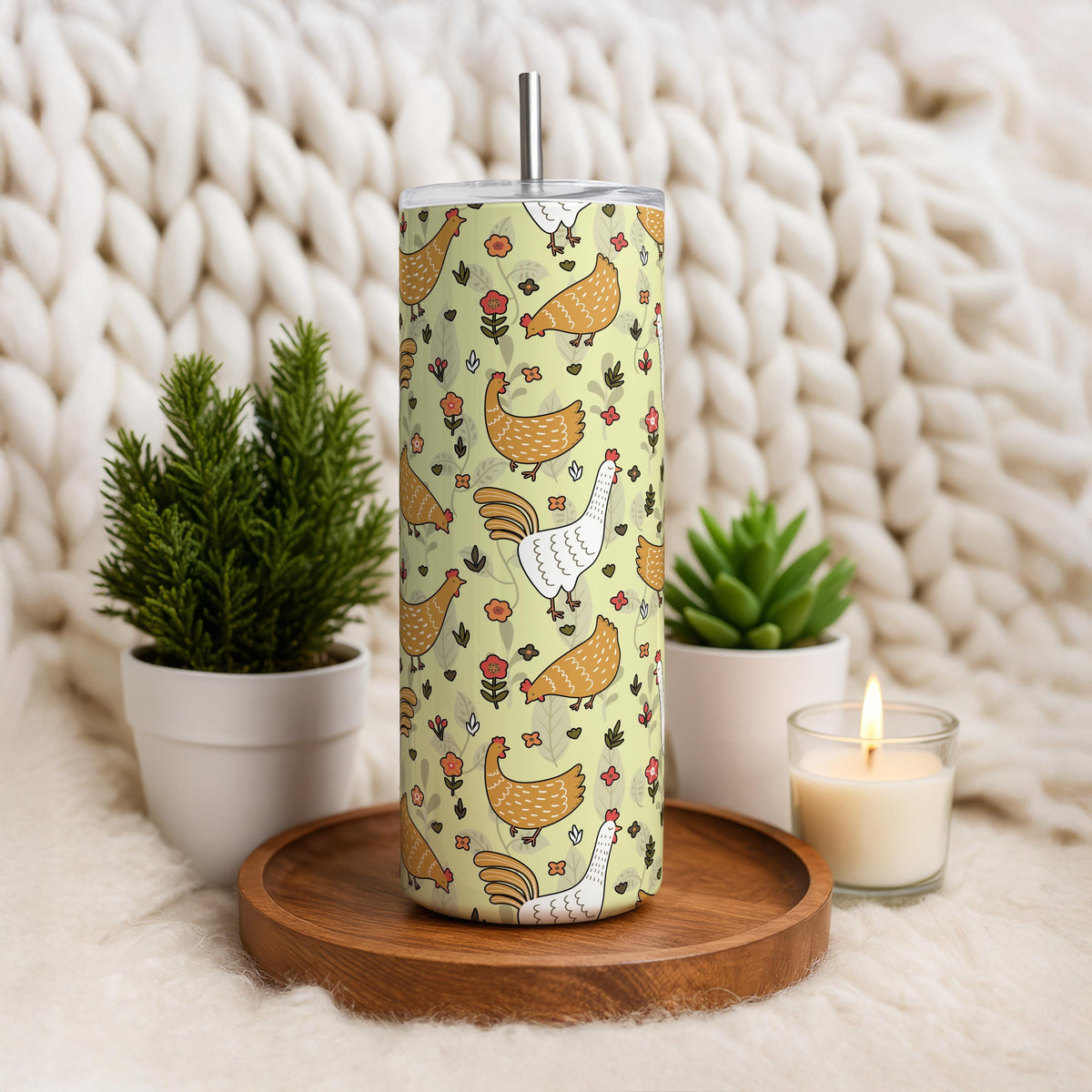 Chicken Farm Tumbler, Chicken Lover Tumbler, Floral Chicken Coffee Cup, Farm Owner Gift Idea