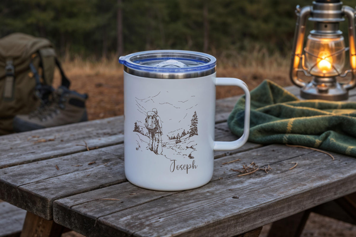 Personalized Hiking Mug, Custom Name Hiking Coffee Mug, Nature Lover Gift Adventure Cup