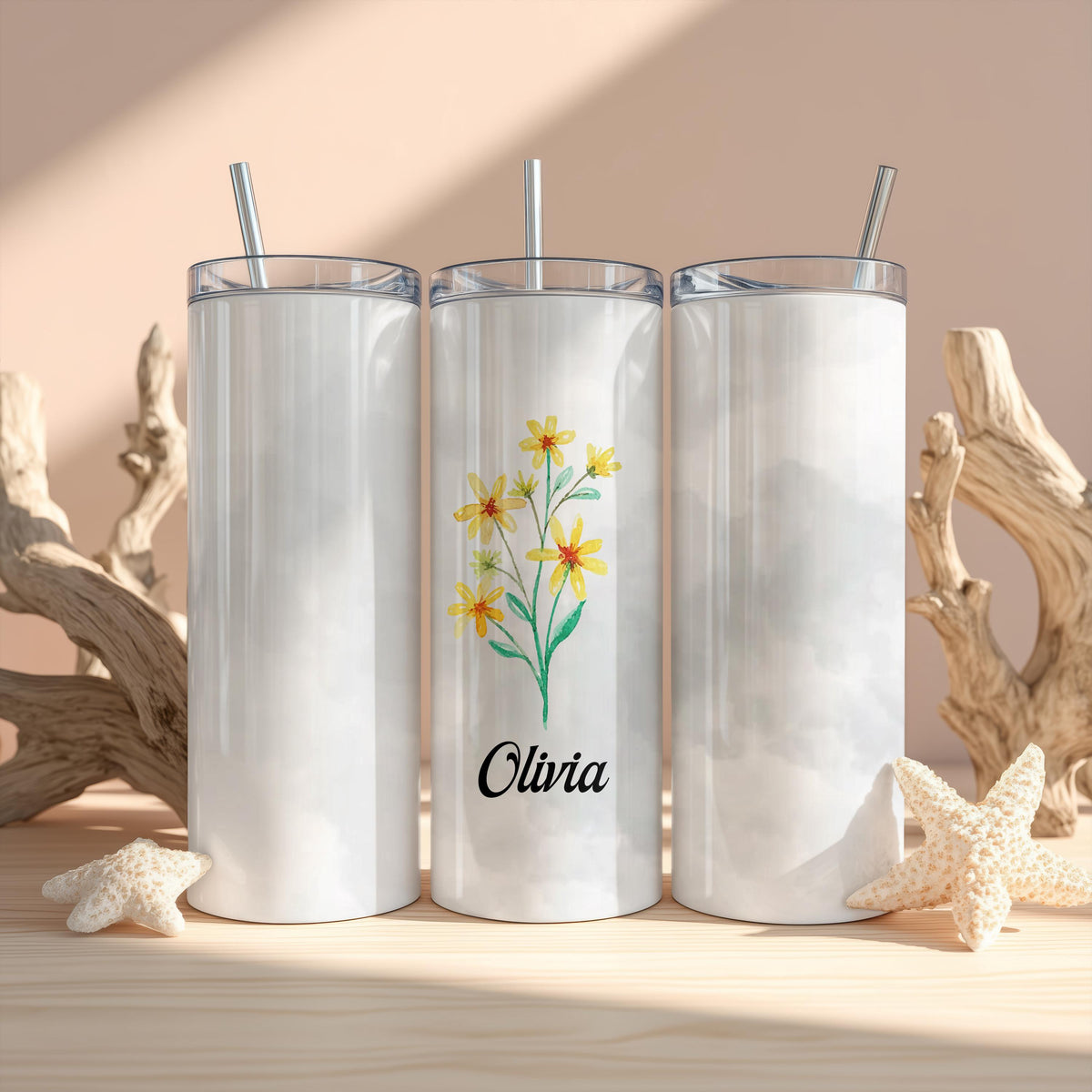 Personalized Flower Tumbler, Custom Floral Tumbler, Colorful Flower Tumbler With Straw
