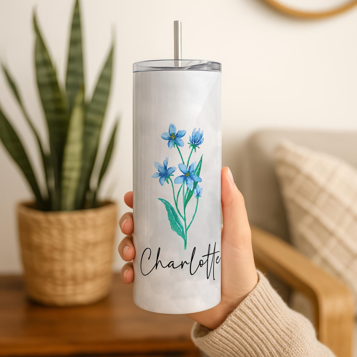 Personalized Flower Tumbler, Custom Floral Tumbler, Colorful Flower Tumbler With Straw