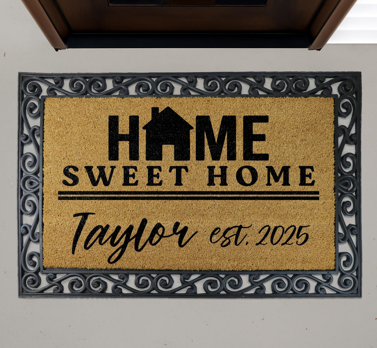 Personalized Home Sweet Home Doormat, Outdoor Entryway Rug, Custom Name And Date Doormat