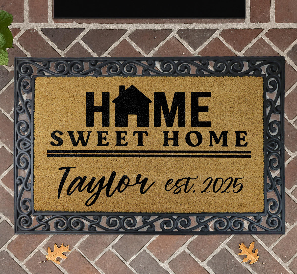 Personalized Home Sweet Home Doormat, Outdoor Entryway Rug, Custom Name And Date Doormat