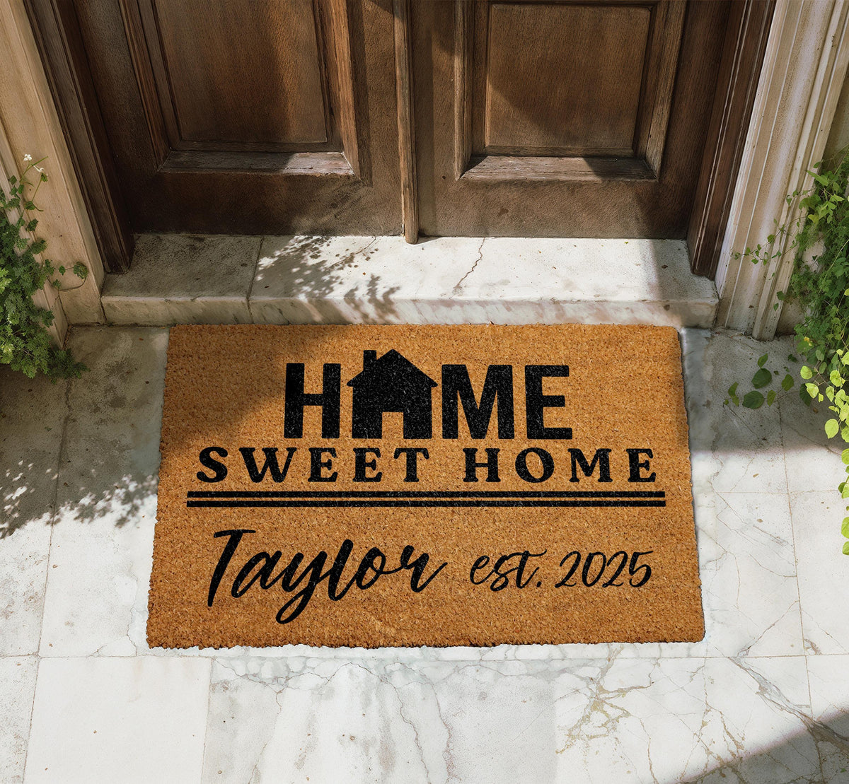 Personalized Home Sweet Home Doormat, Outdoor Entryway Rug, Custom Name And Date Doormat