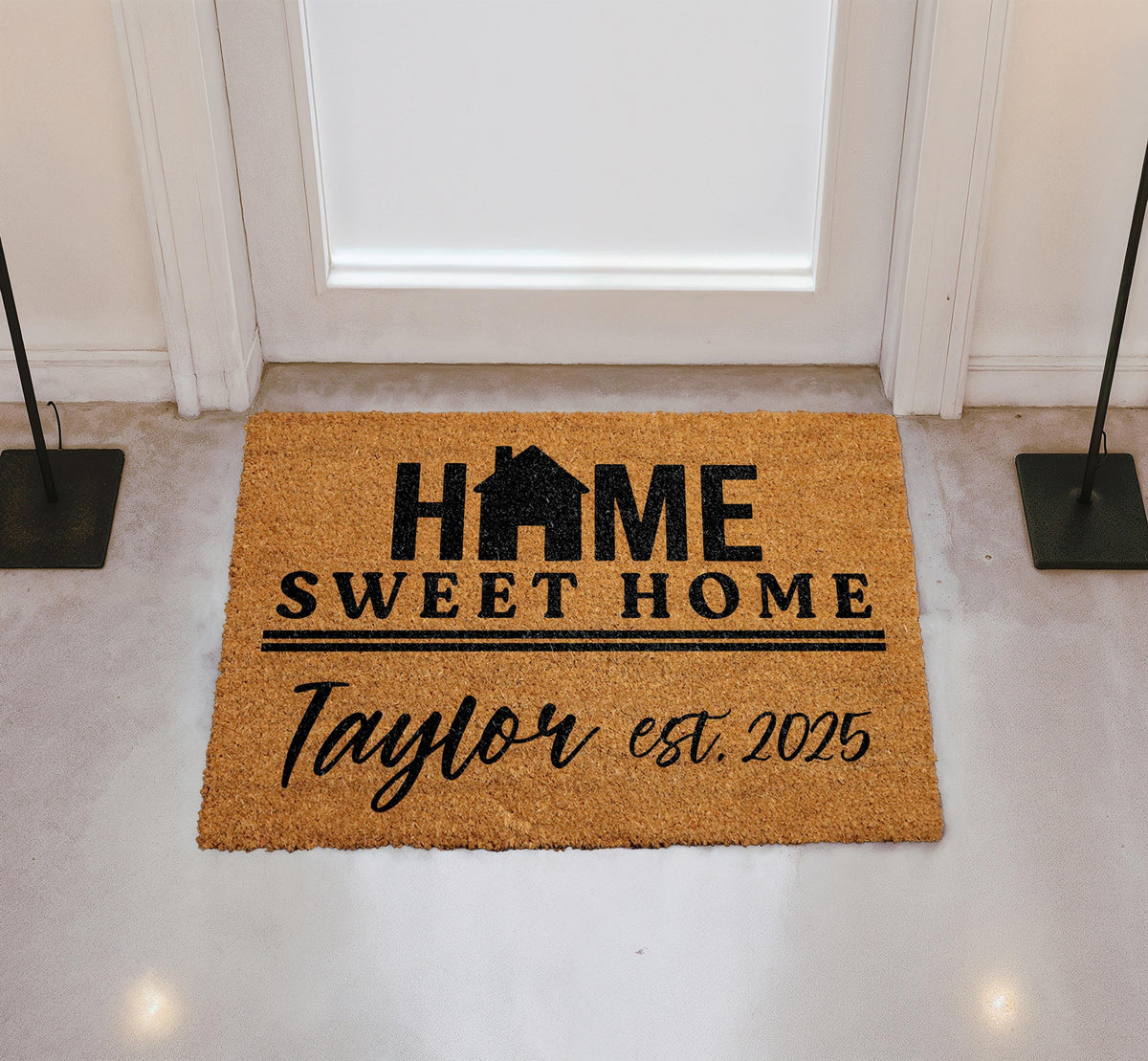 Personalized Home Sweet Home Doormat, Outdoor Entryway Rug, Custom Name And Date Doormat