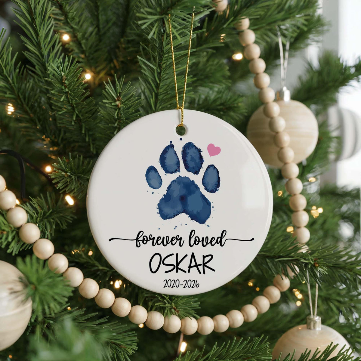 Personalized Pet Memorial Ornament, Custom Ceramic Dog Remembrance