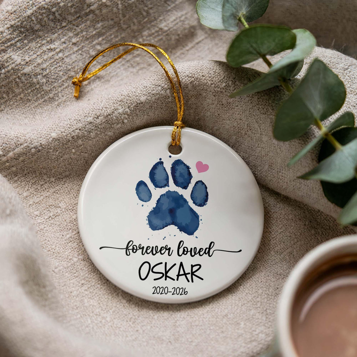 Personalized Pet Memorial Ornament, Custom Ceramic Dog Remembrance