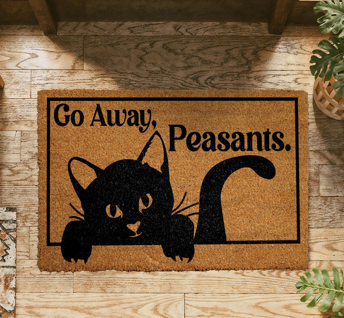 Go Away Peasants Cat Doormat, Funny Cat Welcome Mat, Sarcastic Front Porch Rug, Cat Lover Gift