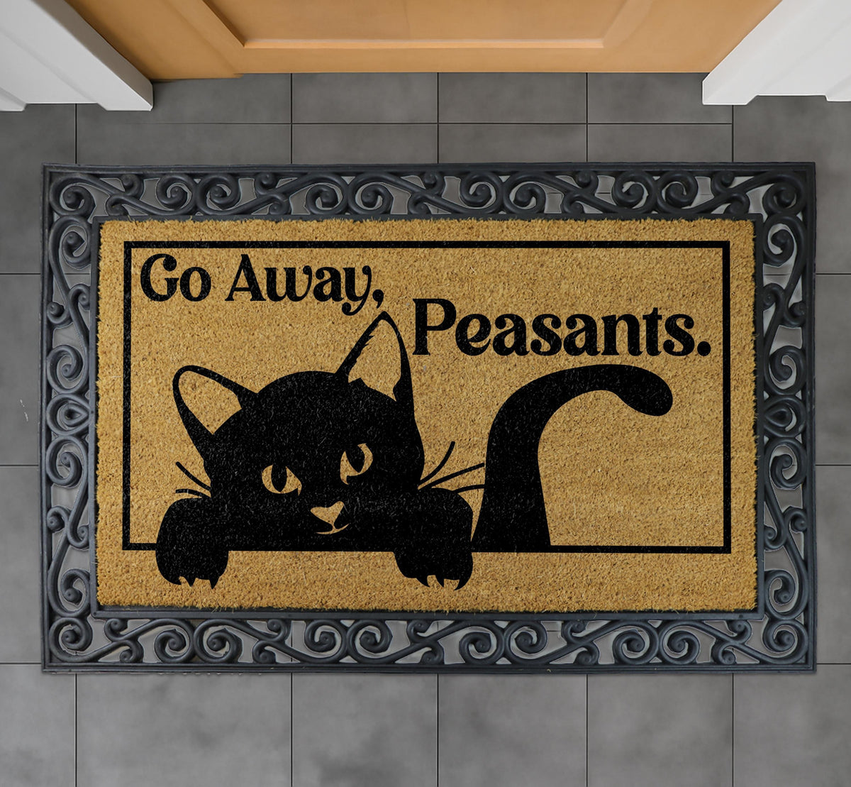 Go Away Peasants Cat Doormat, Funny Cat Welcome Mat, Sarcastic Front Porch Rug, Cat Lover Gift