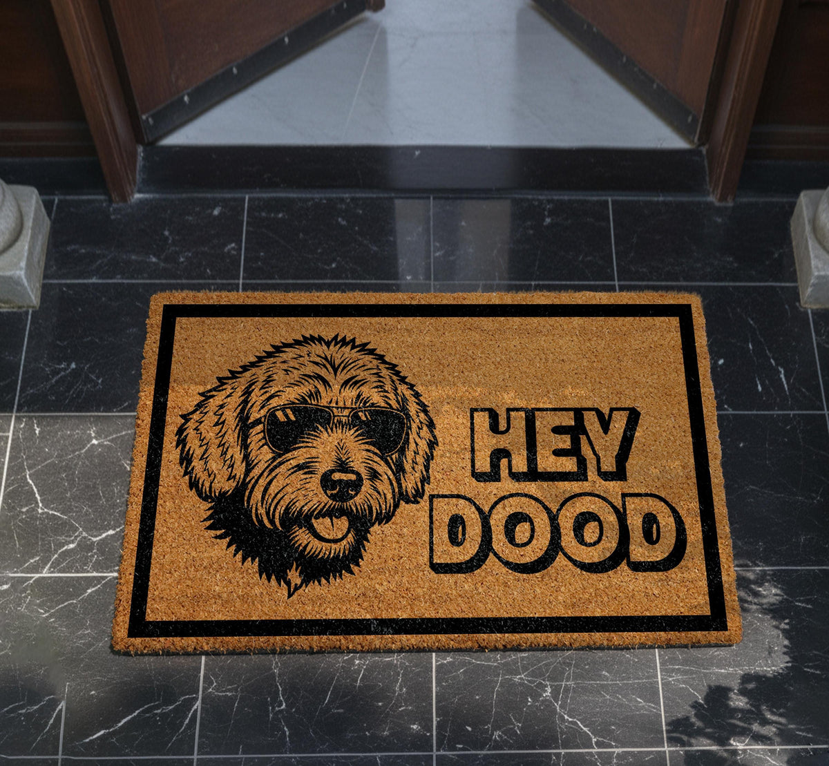 Hey Dood Golden Doodle Dog Doormat, Funny Dog Doormat, Labradoodle Doormat, Doodle Owner Gift