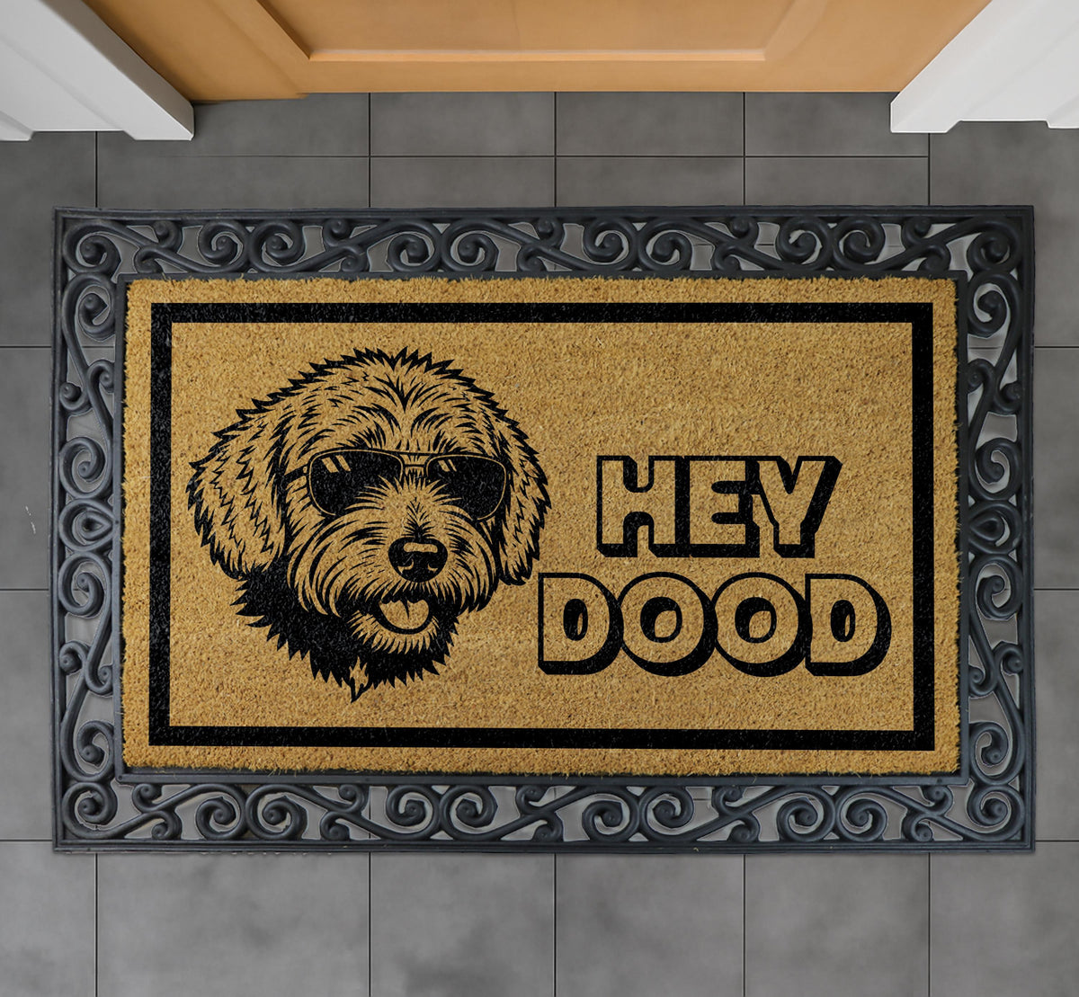 Hey Dood Golden Doodle Dog Doormat, Funny Dog Doormat, Labradoodle Doormat, Doodle Owner Gift