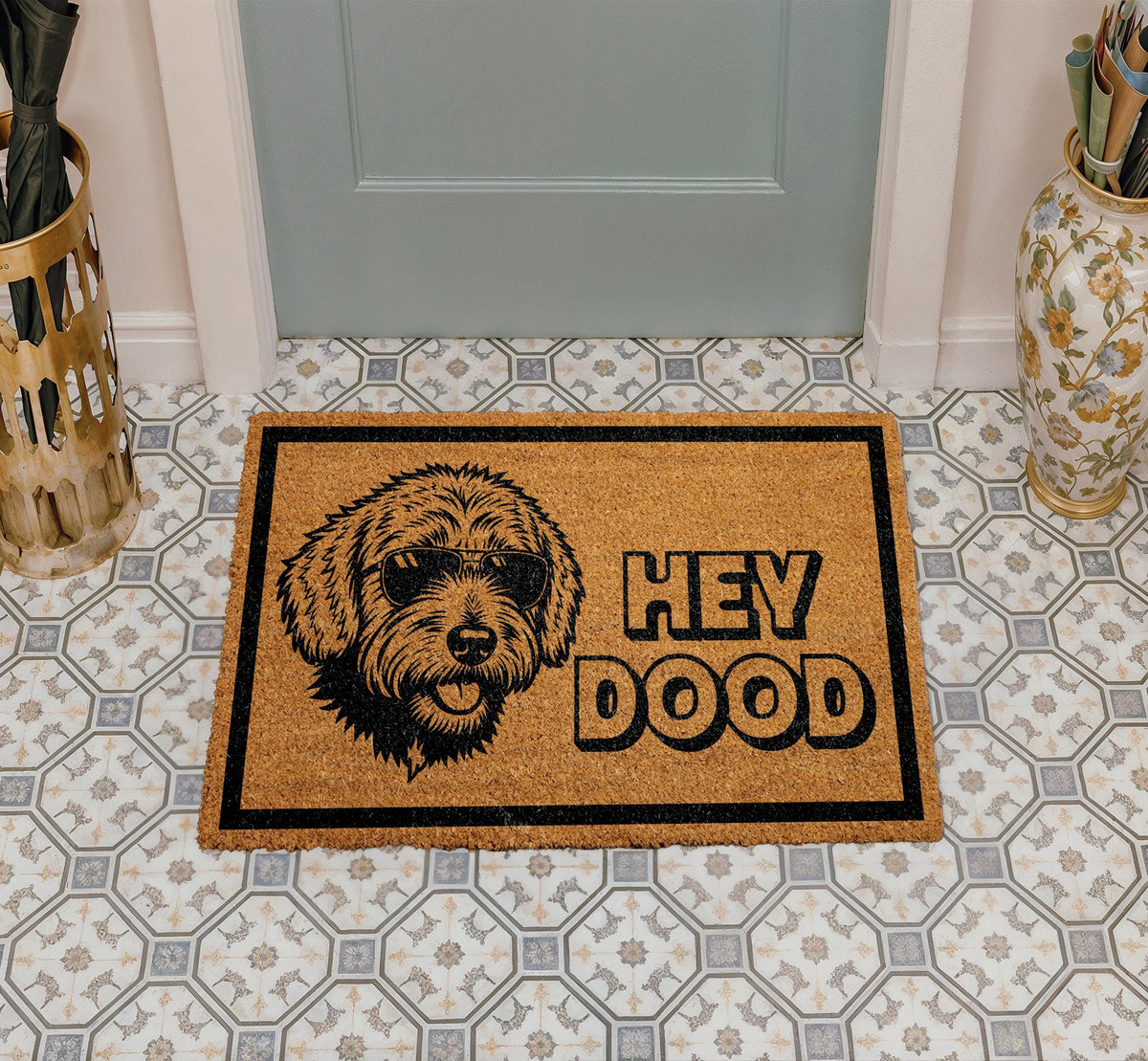 Hey Dood Golden Doodle Dog Doormat, Funny Dog Doormat, Labradoodle Doormat, Doodle Owner Gift