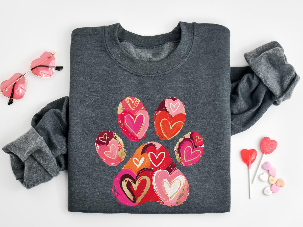 Dog Paw Valentine Sweatshirt, Dog Mom Valentine's Day Sweatshirt, Love Bite Sweatshirt, Dog Lover Hoodie, Heart Paw Print Sweatshirt