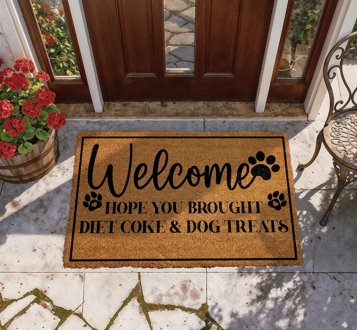 Welcome Hope You Brought Diet Coke & Dog Treats Doormat, Cute Dog Family Welcome Mat