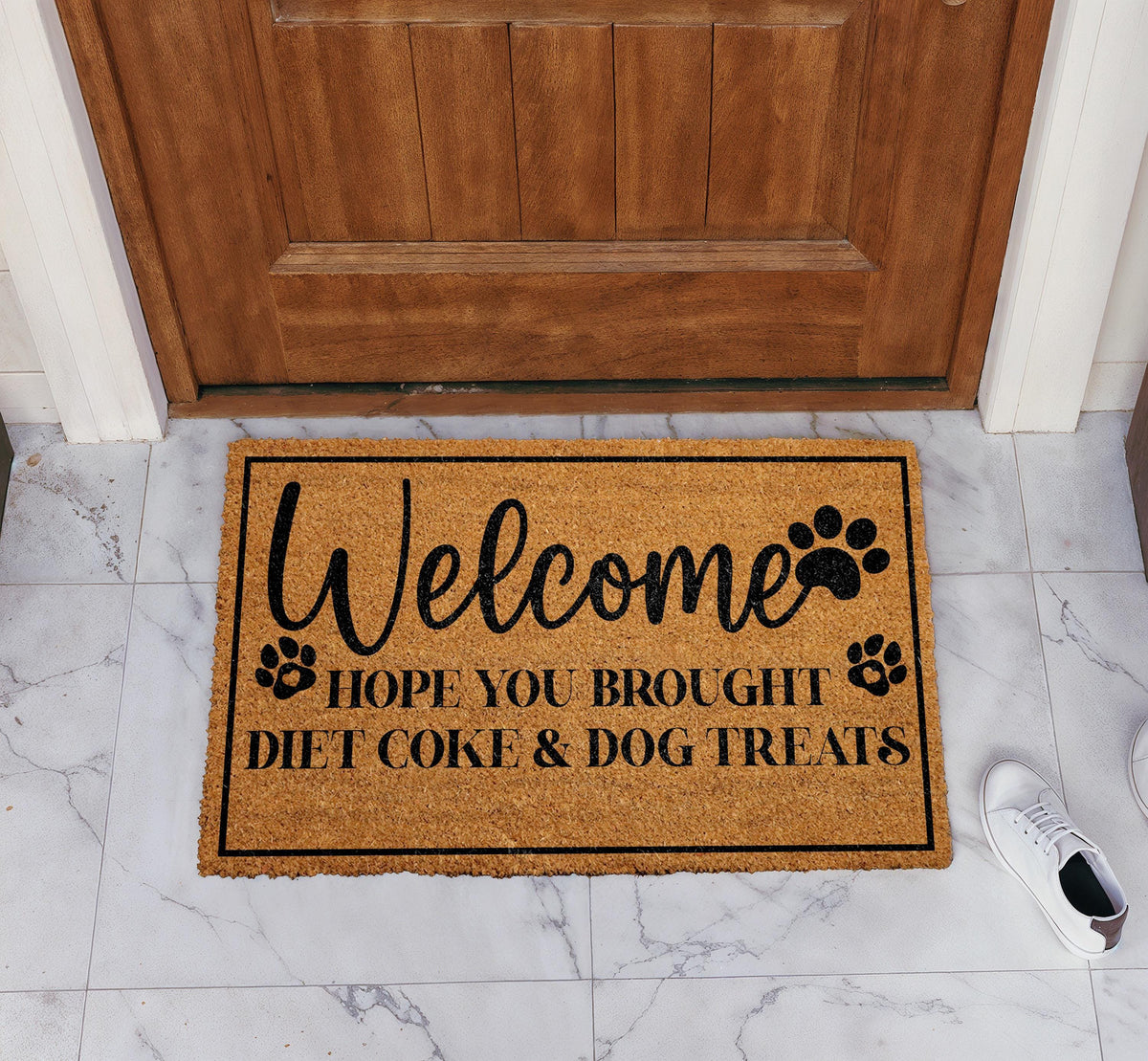 Welcome Hope You Brought Diet Coke & Dog Treats Doormat, Cute Dog Family Welcome Mat