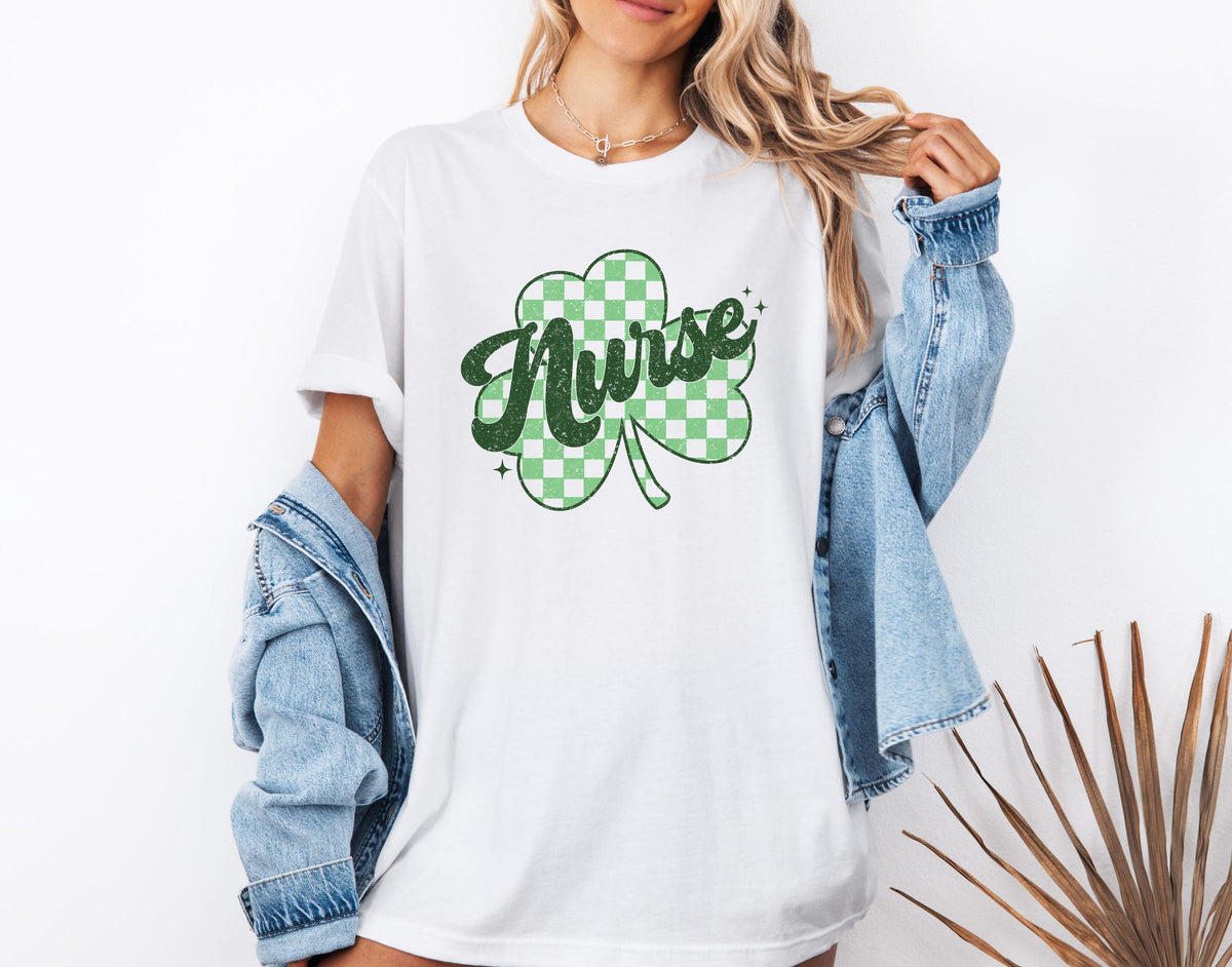 Checkered Clover Nurse Shirt, St Patrick's Day Nursing Sweat, St Patty's Nurse Gift Tee