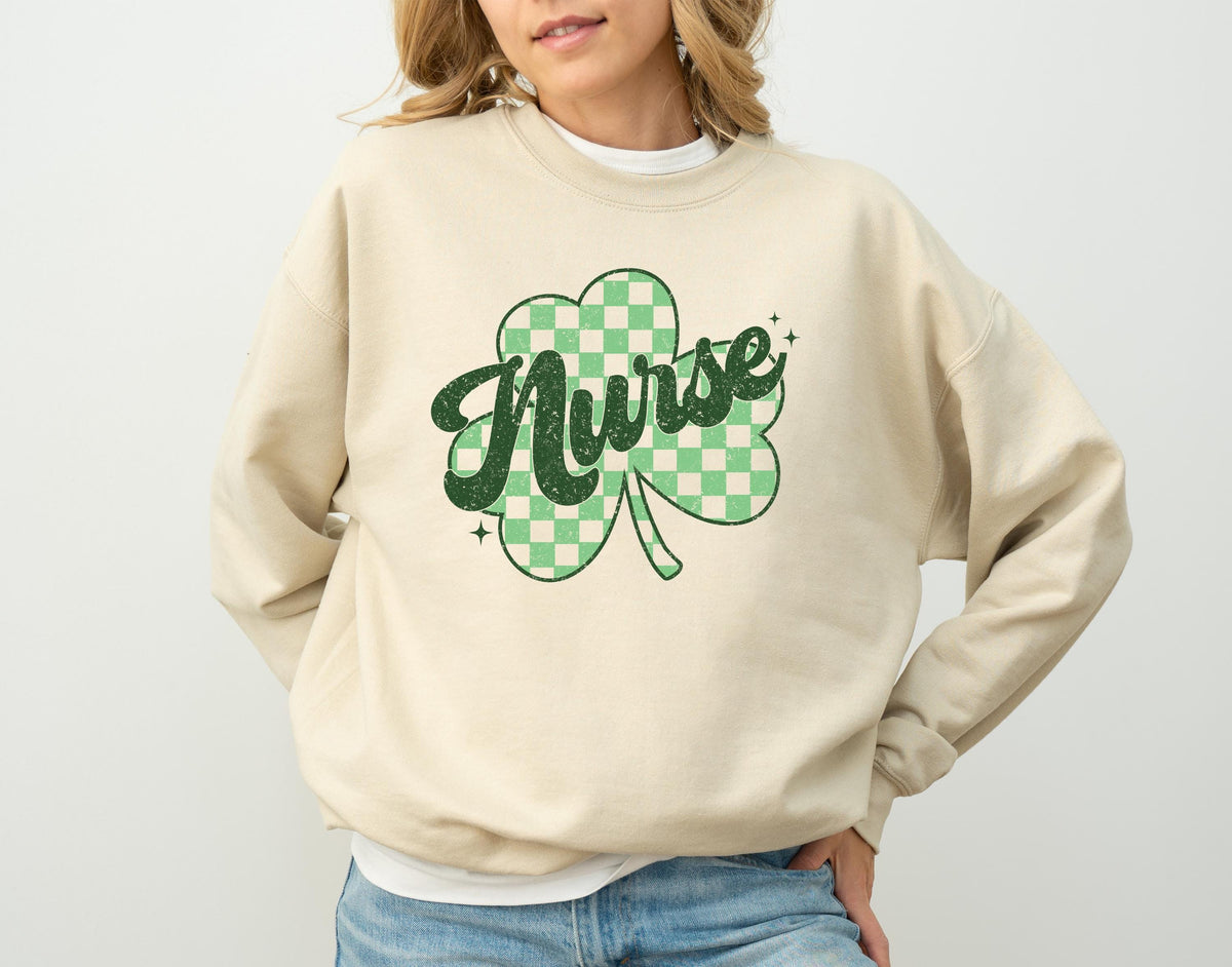 Checkered Clover Nurse Shirt, St Patrick's Day Nursing Sweat, St Patty's Nurse Gift Tee