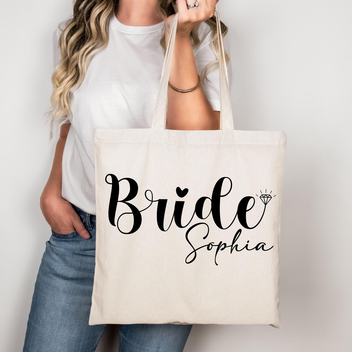 Custom Bride Tote Bag, Personalized Mrs Name Bridal Shower Gift, Bride Canvas Bag, Wedding Day Tote Bag, Bachelorette Tote Bag