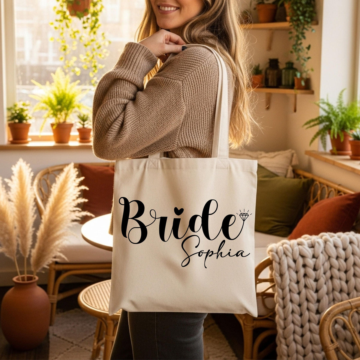 Custom Bride Tote Bag, Personalized Mrs Name Bridal Shower Gift, Bride Canvas Bag, Wedding Day Tote Bag, Bachelorette Tote Bag