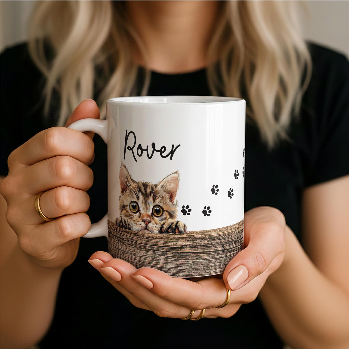 Custom Cat Portrait & Name Mug, Personalized Pet Faces Cup, Cats Lover Gift, Pets Mom Dad Present, New Kitten Owner Gifts, Paw Prints Mugs