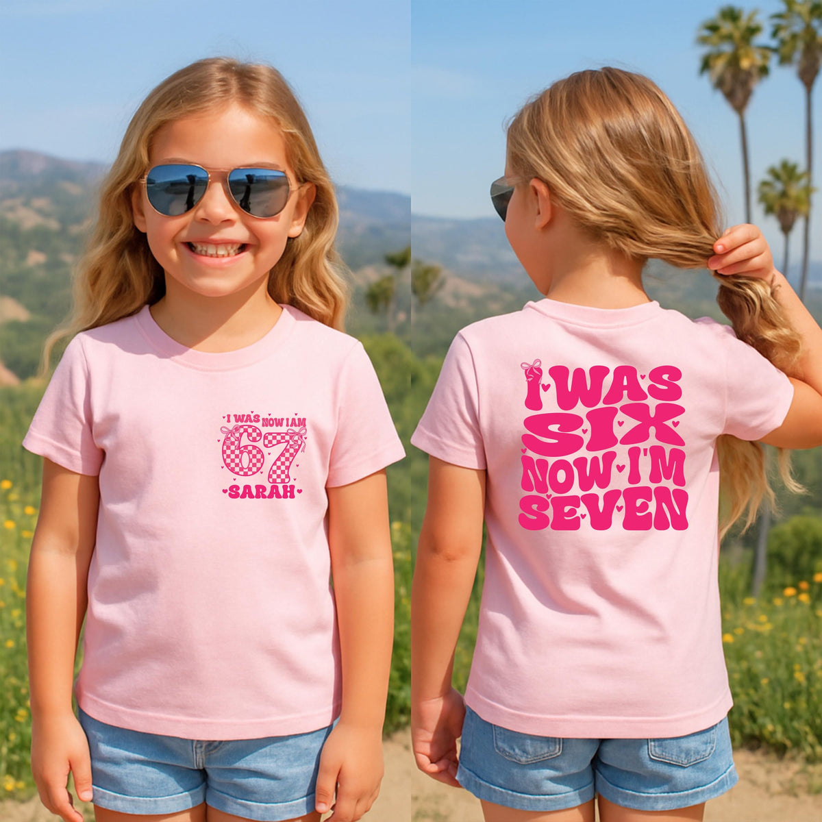 I Was 6 Now I'm 7 Birthday Shirt, Custom 7th Birthday Girl Tee, Funny 6 7 Birthday Gift