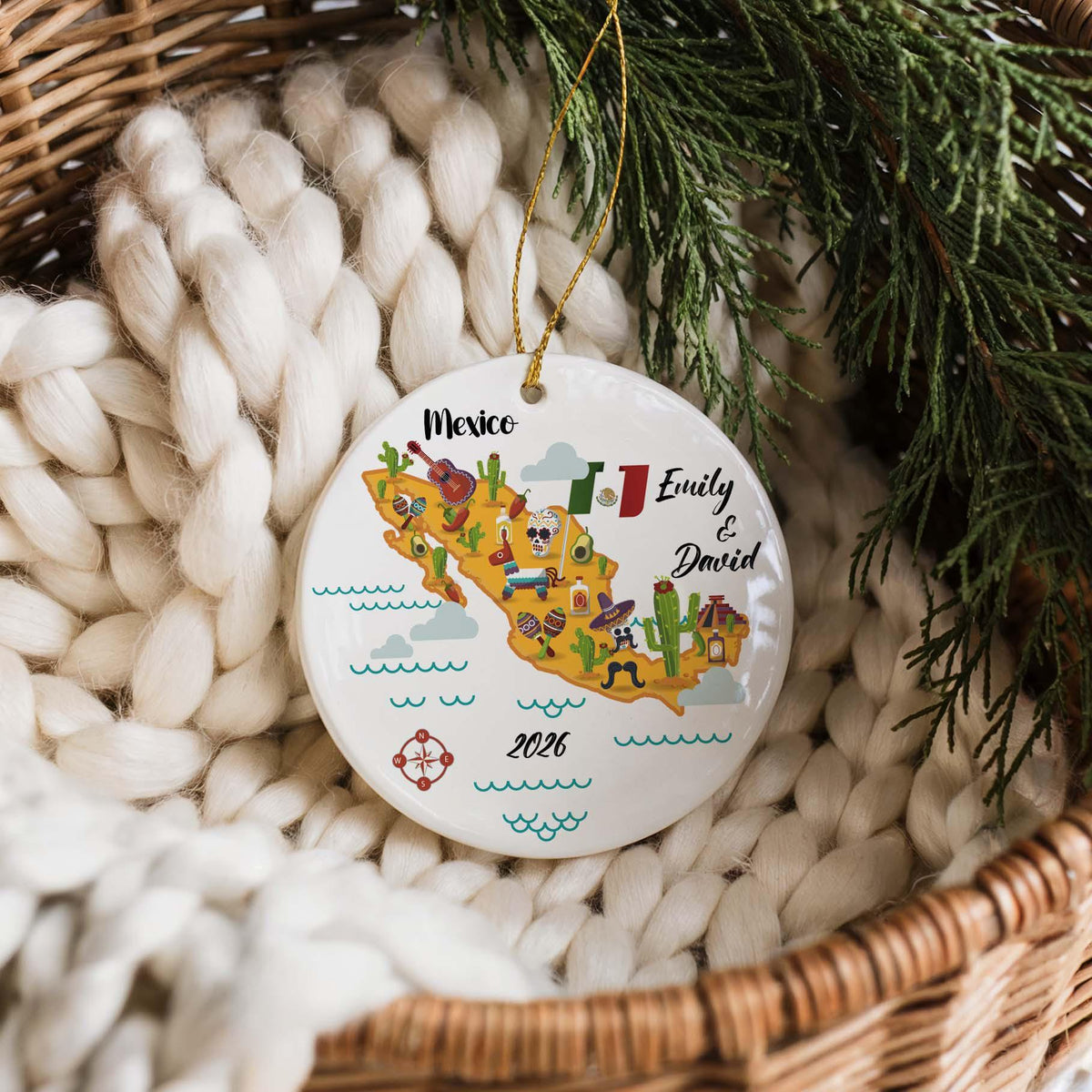 Personalized Couples Name 2026 Mexico Map Ornament