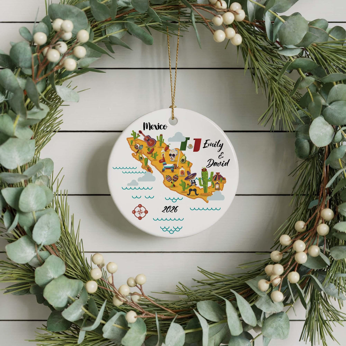 Personalized Couples Name 2026 Mexico Map Ornament