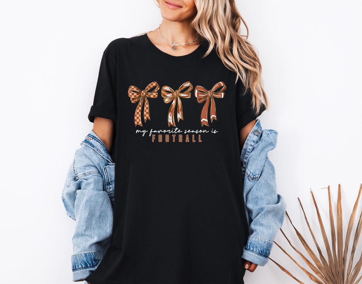 My Favorite Season is Football Shirt, Coquette Bows Football T-Shirt, Sports Mama Sweatshirt, Football Lovers Gift Tee