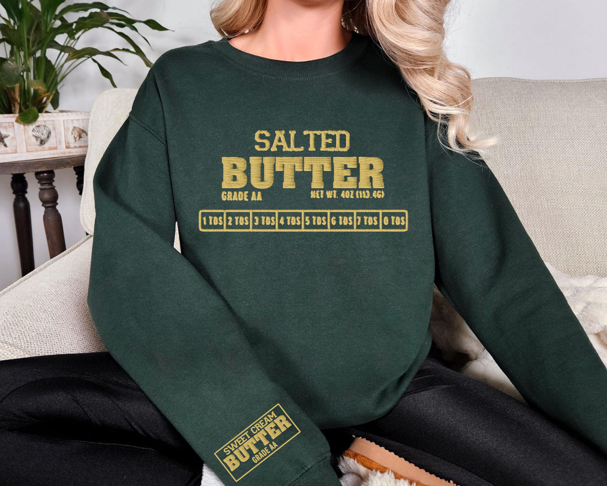 Salted Butter Embroidery Sweatshirt, Stick Of Butter Sweater, Embroidered Baking Hoodie, Foodie Chef Sweatshirt, Funny Baker Gift Hoodie