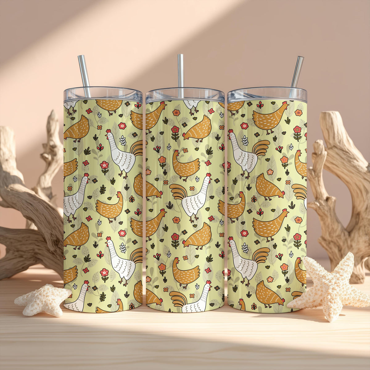 Chicken Farm Tumbler, Chicken Lover Tumbler, Floral Chicken Coffee Cup, Farm Owner Gift Idea