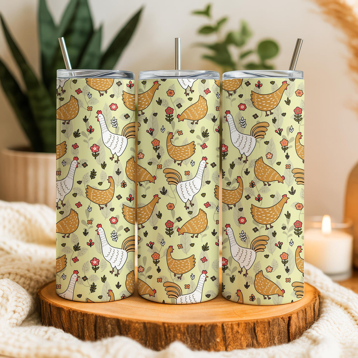 Chicken Farm Tumbler, Chicken Lover Tumbler, Floral Chicken Coffee Cup, Farm Owner Gift Idea