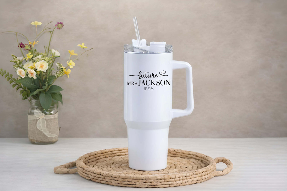 Personalized Future Mrs. Tumbler, Bride Travel Cup, Engagement Gift, Bridal Shower Drinkware