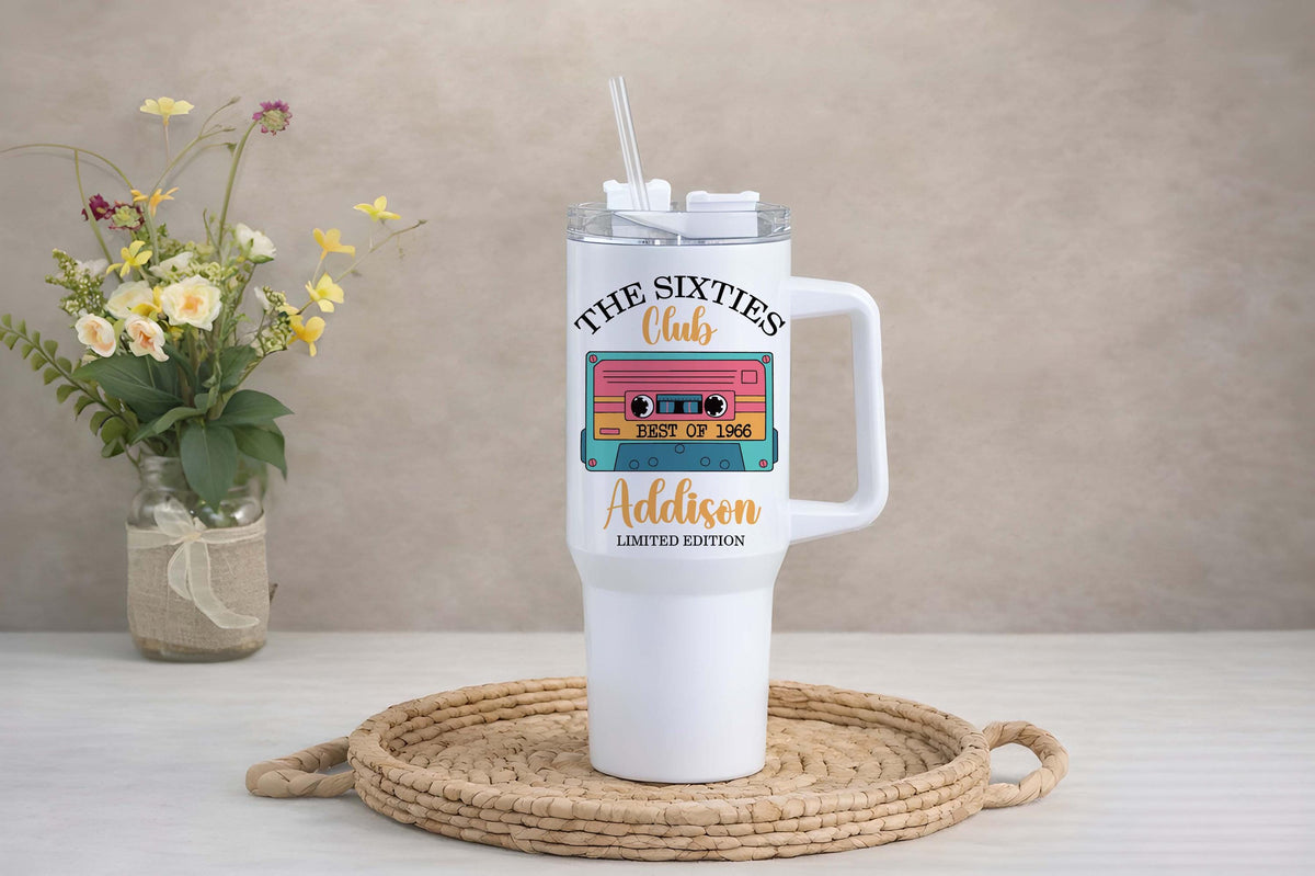 Sixties Club Tumbler, Personalized Stainless Steel Cup (20oz or 40oz)