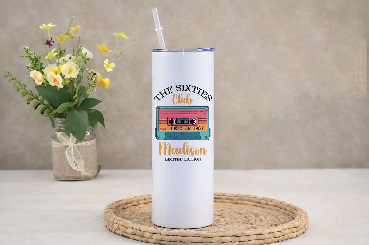 Sixties Club Tumbler, Personalized Stainless Steel Cup (20oz or 40oz)