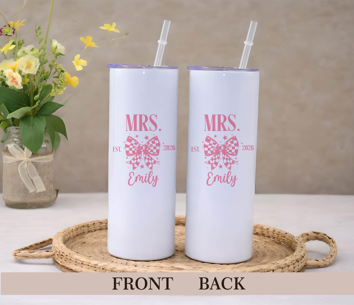 Custom Mrs Tumbler, Personalized Bride Drinkware, Wedding Anniversary Water Cup