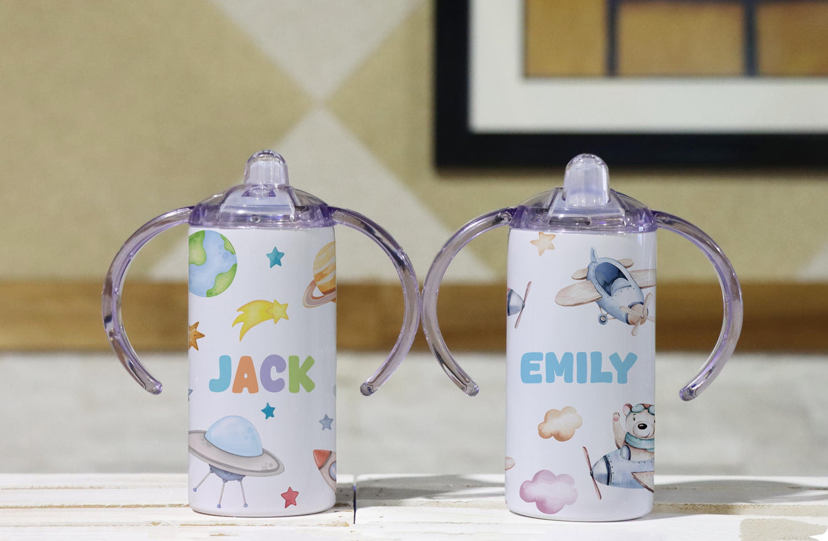 Personalized Toddler Sippy Cup with Handles, Astronaut Design, Baby Gift Water Bottle