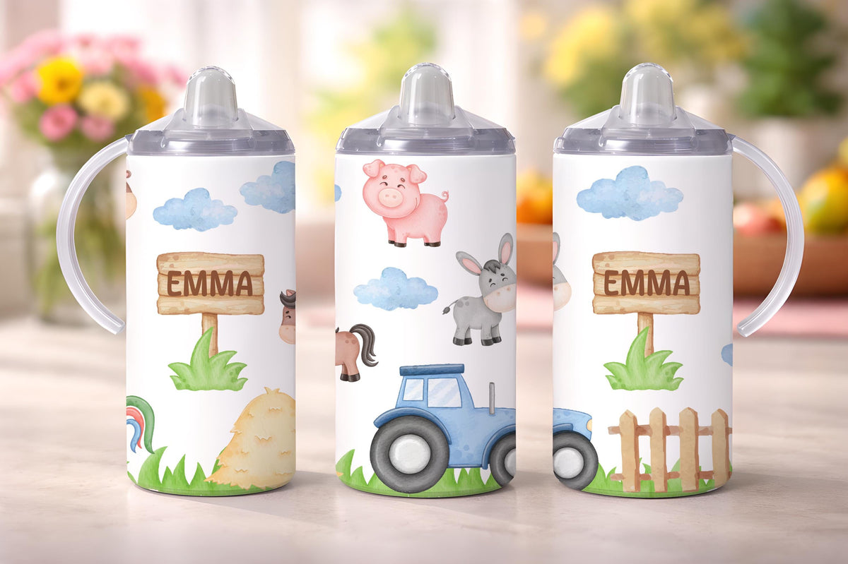 Custom Kids Tumbler With Straw, Farm Animals Toddler Cup, Unicorn Kids Drinkware