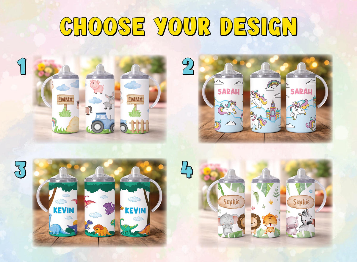 Custom Kids Tumbler With Straw, Farm Animals Toddler Cup, Unicorn Kids Drinkware