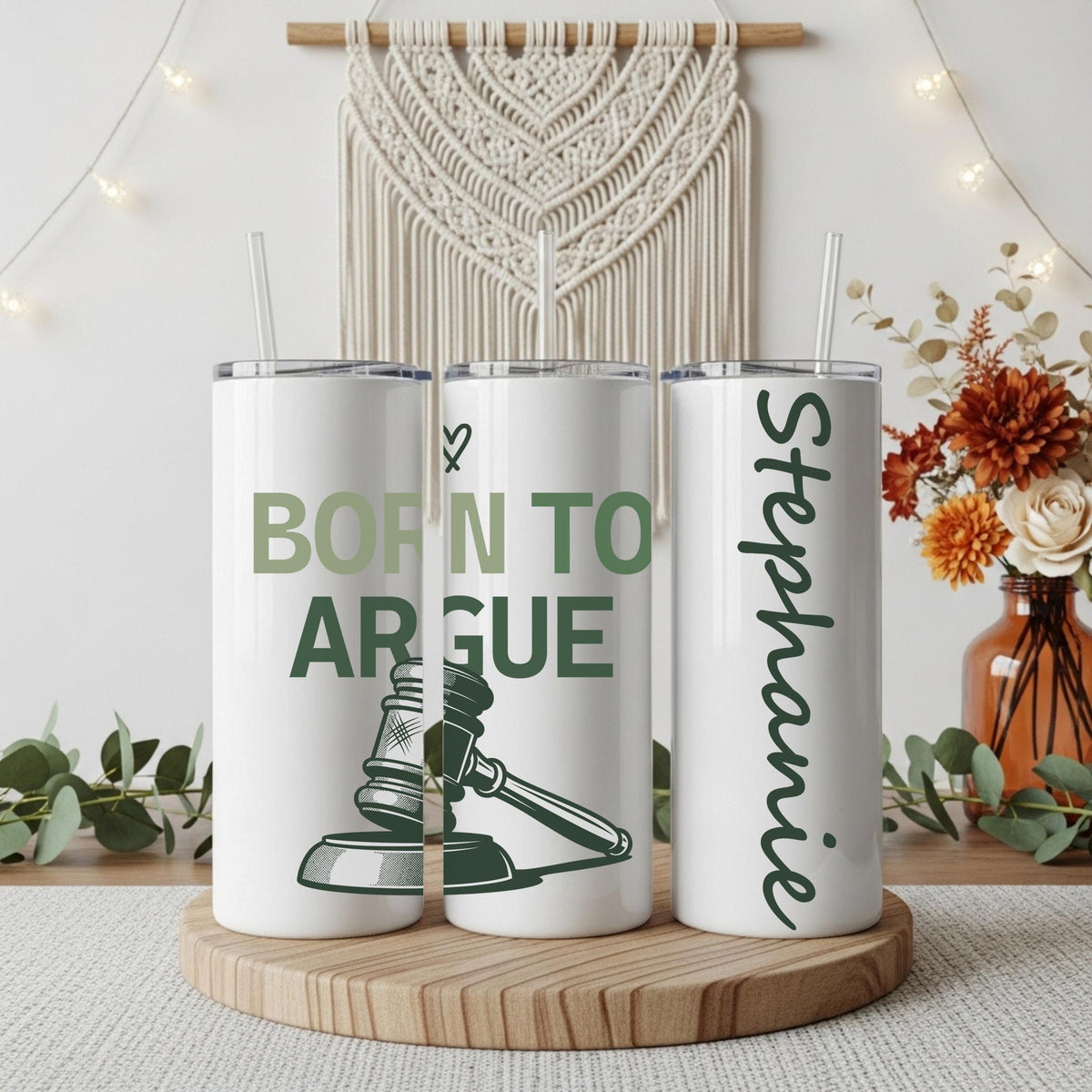 Personalized Born To Argue Tumbler With Straw, Custom Name Lawyer Coffee Tumbler