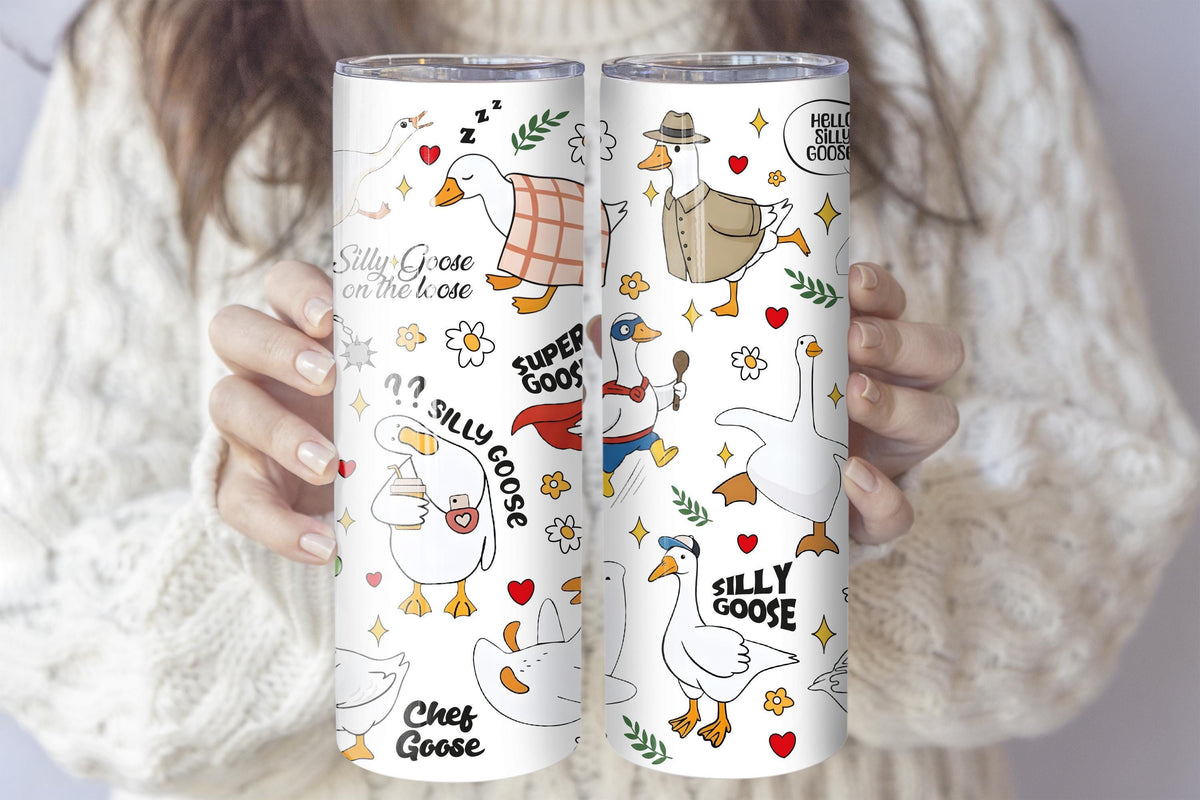 Funny Silly Goose Tumbler With Straw, Cute Goose Meme Insulated Coffee Cup