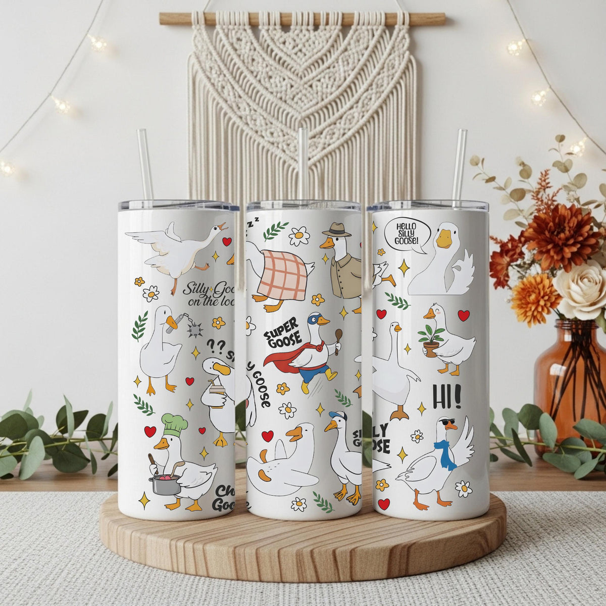 Funny Silly Goose Tumbler With Straw, Cute Goose Meme Insulated Coffee Cup
