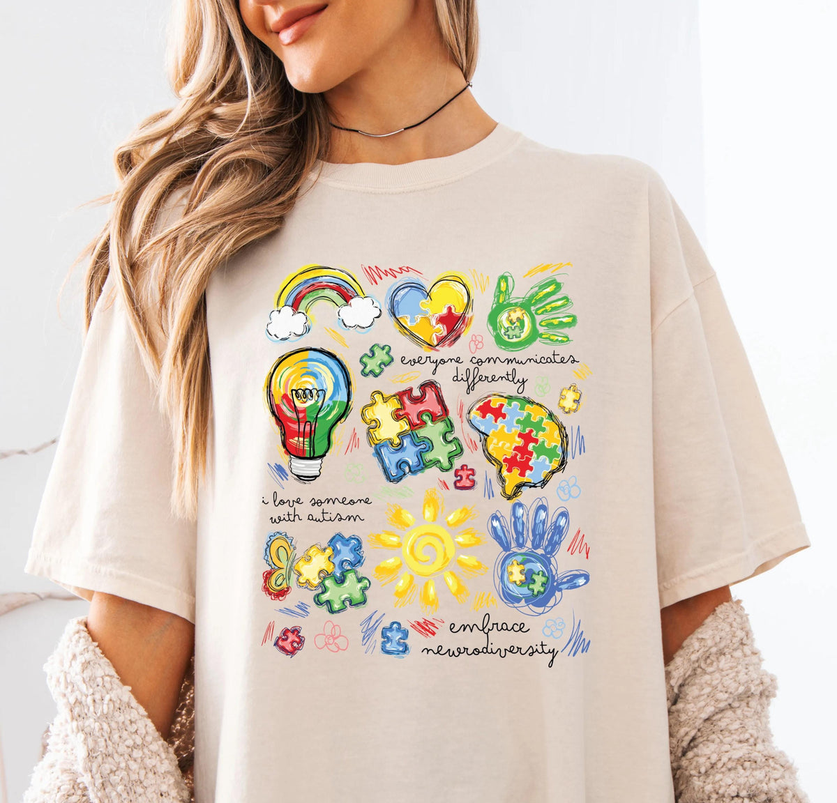 Comfort Colors® Brushstroke Autism Shirt, Everyone Communicates Differently T-Shirt, Autism Puzzle Crewneck, Autism Support Gift Tee